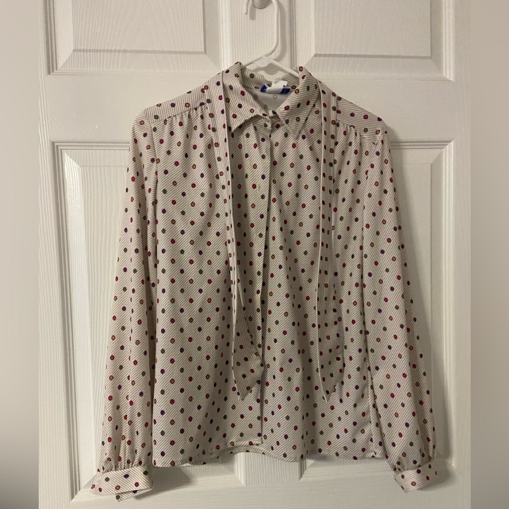 T36- CAPE COD Polka Dot MATCH MATES Tie-Neck CAREER Top